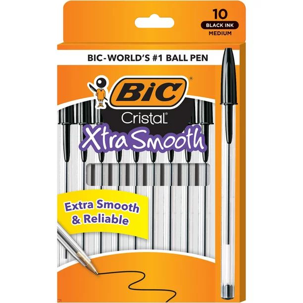 BIC Cristal® Xtra Smooth Stic Ball Pen, 1.0 mm, Black, 10 Pack - Walmart.com | Walmart (US)