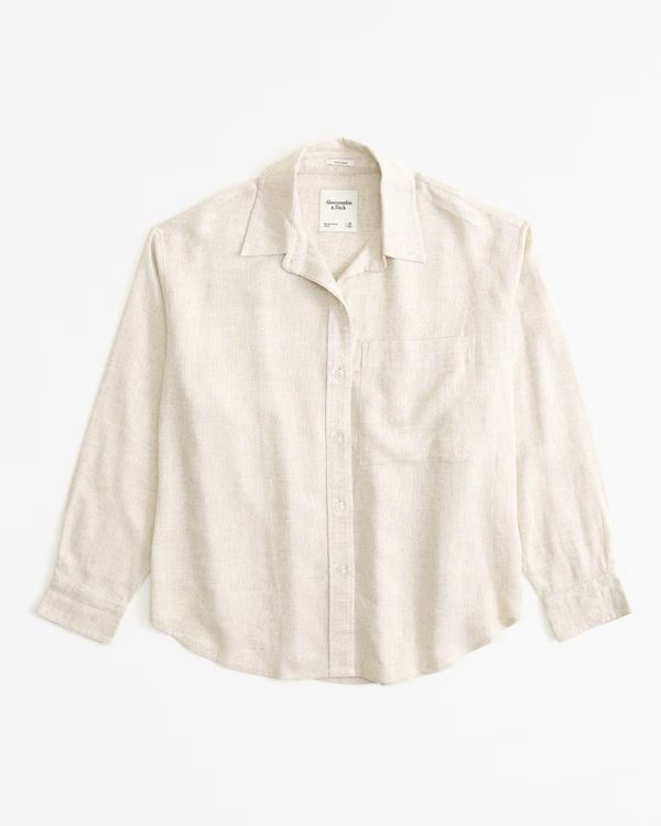 Oversized Linen-Blend Step Hem Shirt | Abercrombie & Fitch (US)