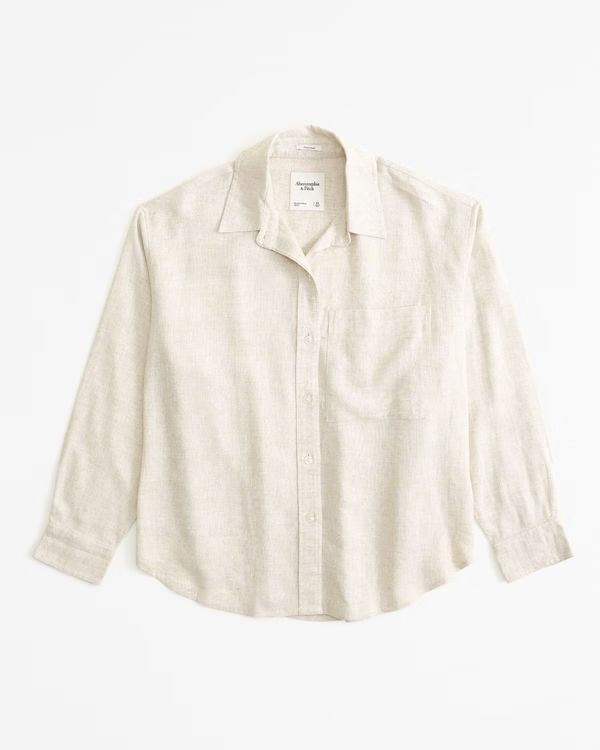 Women's Oversized Linen-Blend Step Hem Shirt | Women's New Arrivals | Abercrombie.com | Abercrombie & Fitch (US)