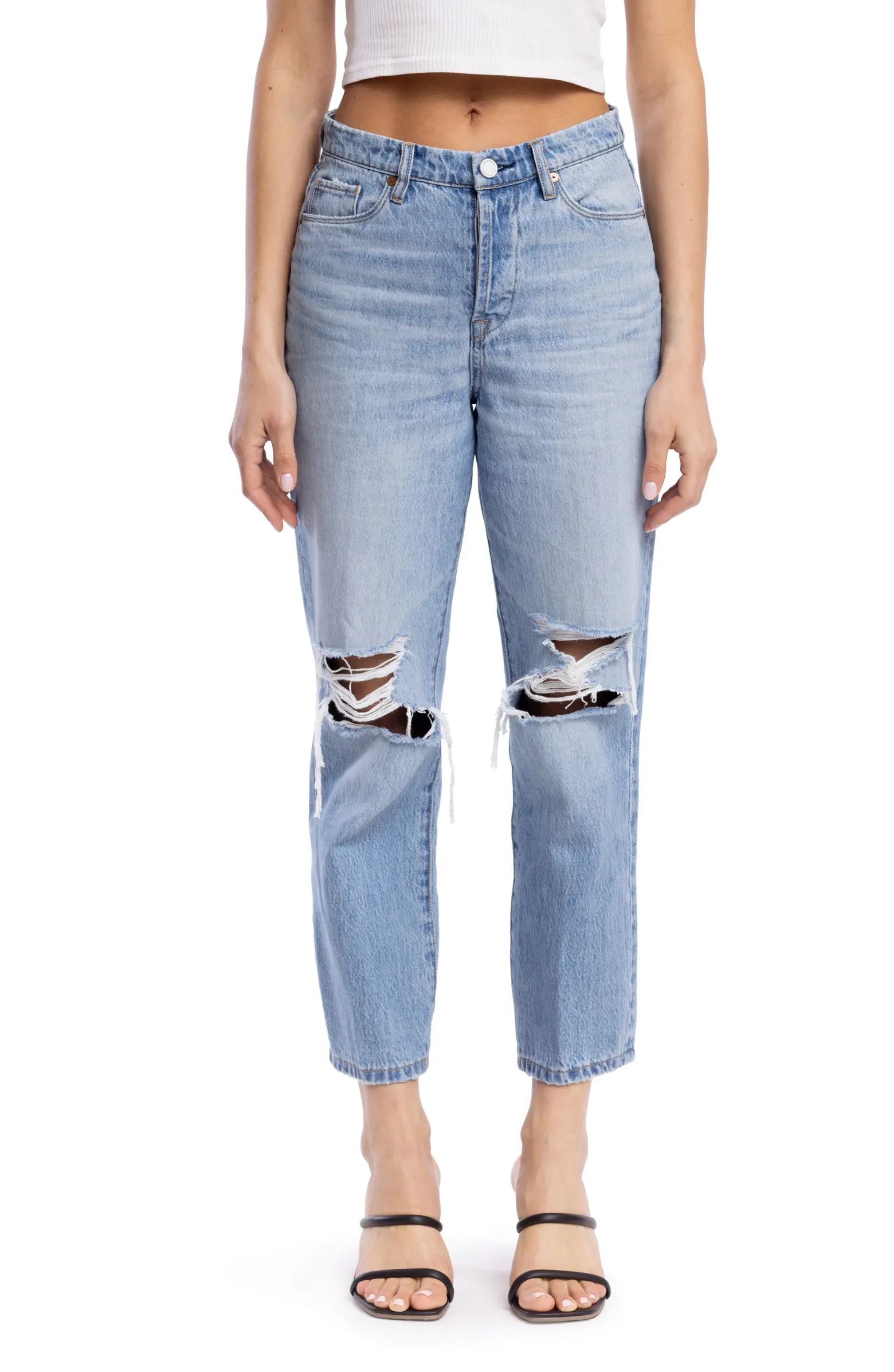 BLANKNYC Baxter Ripped Knee Ribcage Straight Leg Crop Jeans | Nordstrom | Nordstrom Canada