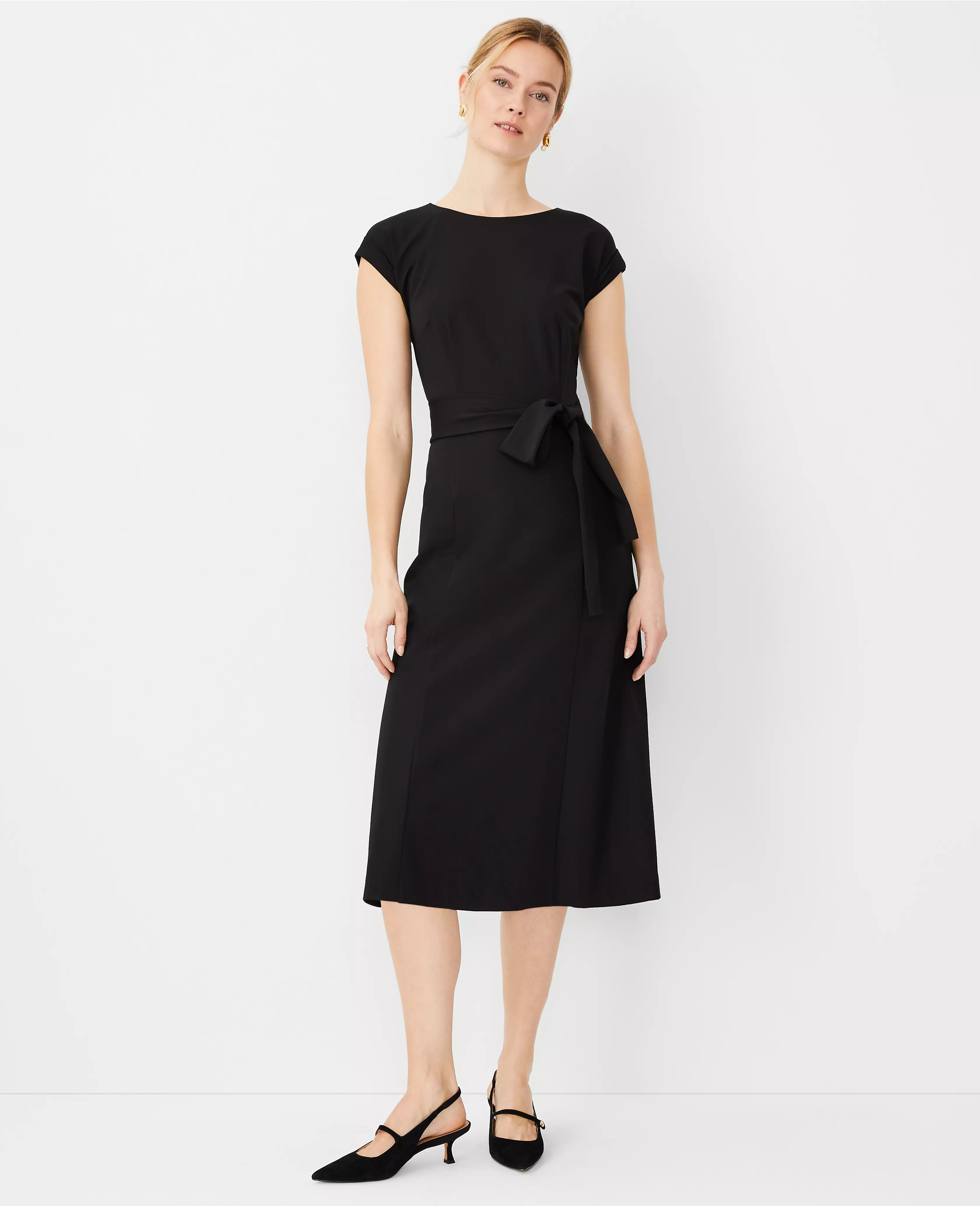 Cap Sleeve Tie Waist Midi Dress | Ann Taylor (US)