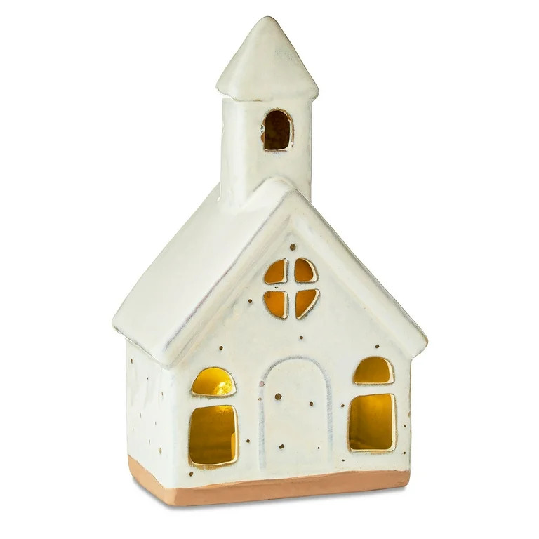 Light-Up Ceramic Church Christmas Tabletop Decoration, White, 8.75", by Holiday Time | Walmart (US)