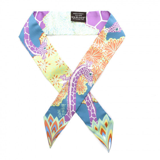 HERMES Silk The Three Graces Twilly Canard Mauve Jaune Fluo | Fashionphile