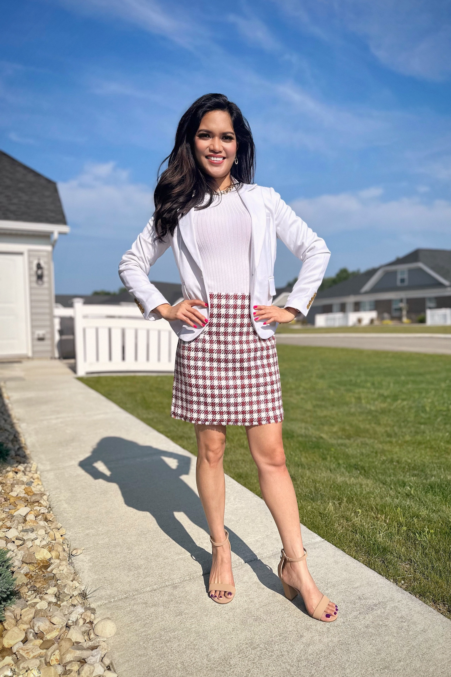 Loving this Petite fringe Tweed A-Line skirt from Ann Taylor.   I’m wearing size 00 Petite and it fits TTS.  The white ribbed tee is also from Ann Taylor.  Wearing size XXS Petite and it fits TTS.  White cotton blazer is from Banana Republic factory.   I’m wearing size 00 Petite.   The length is a little shorter than what I thought it would be, but I tend to like shorter blazers anyways, so it is quite OK! 

#LTKworkwear #LTKunder100 #LTKSeasonal