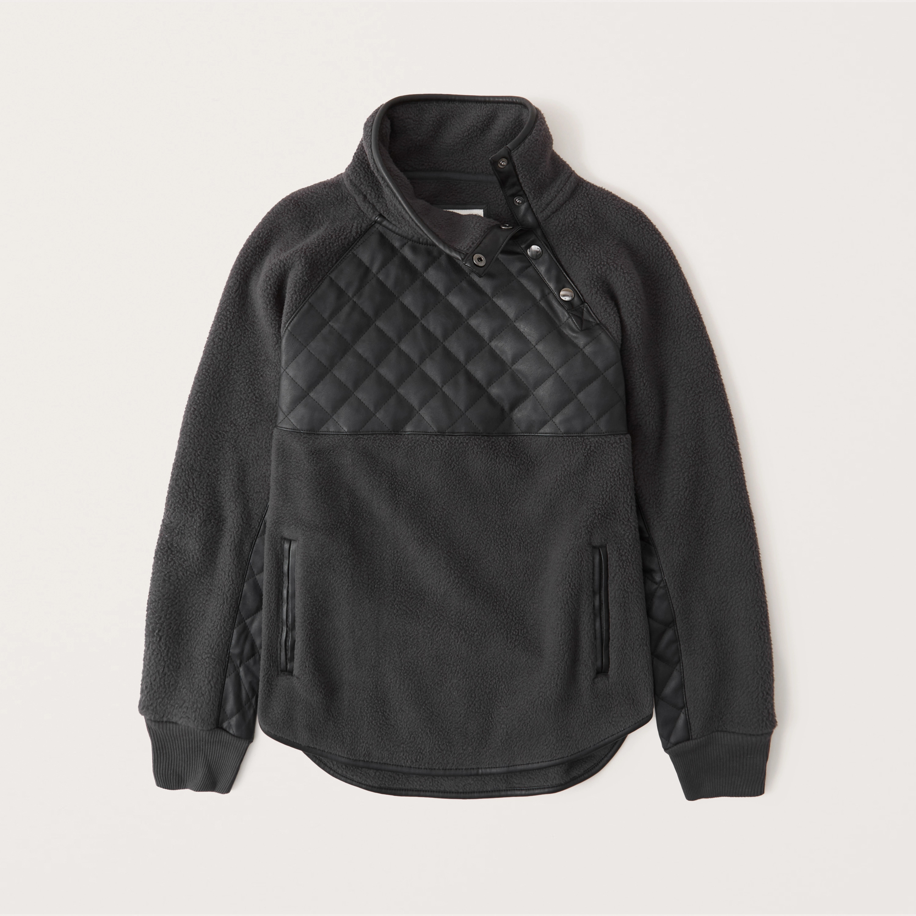 Vegan Leather Asymmetrical Snap-Up Fleece | Abercrombie & Fitch (US)
