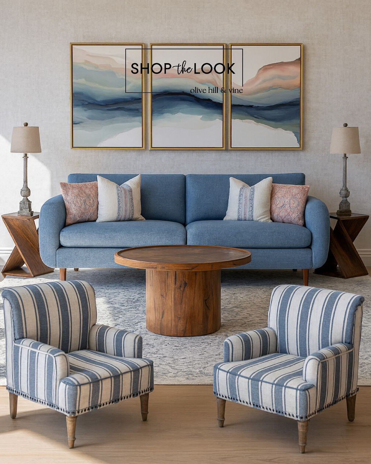 A fresh take on timeless design—warm wood tones, calming blues, and soft pinks bring balance to this curated living room. From retro velvet seating to striped armchairs and artisan tables, every piece blends style with lasting comfort. 

 

#LTKHome #LTKStyleTip #LTKFamily