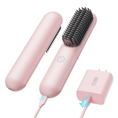 TYMO Cordless Hair Straightener Brush - Porta PRO Portable Straightening Brush for Travel, Mini Ionic Hot Comb Straightener for Women, Lightweight on-The-go, Cordless & Fast Charger Dual Power, Pink | Amazon (US)