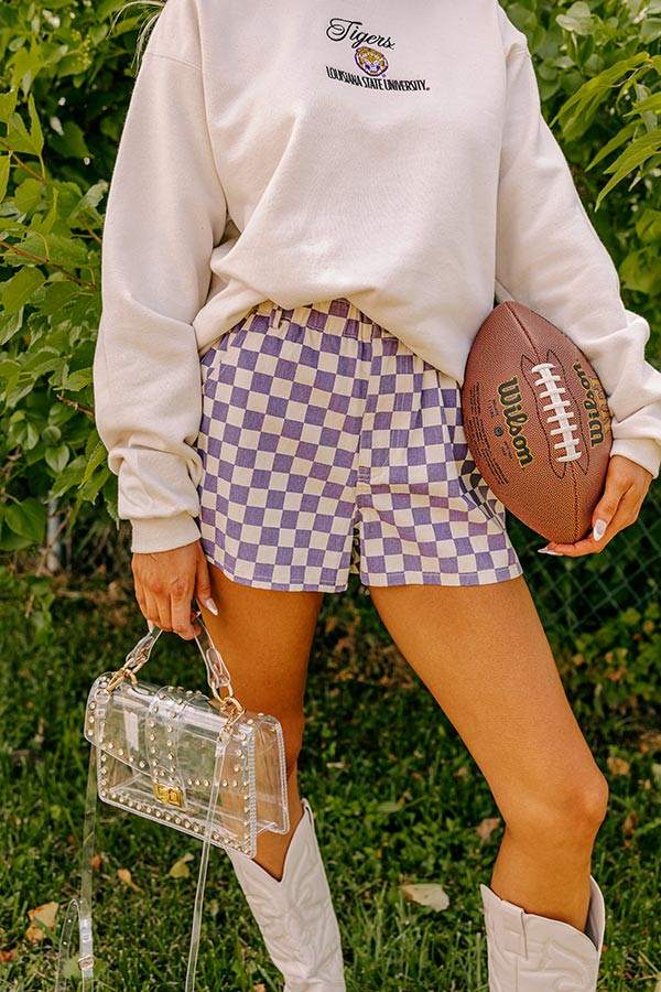 The Mellie High Waist Checkered Shorts in Purple | Impressions Online Boutique