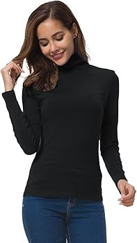 Women Long Sleeve Turtleneck Slim Fitted Based Layer Lightweight Active Shirt Pullover Tops | Amazon (US)