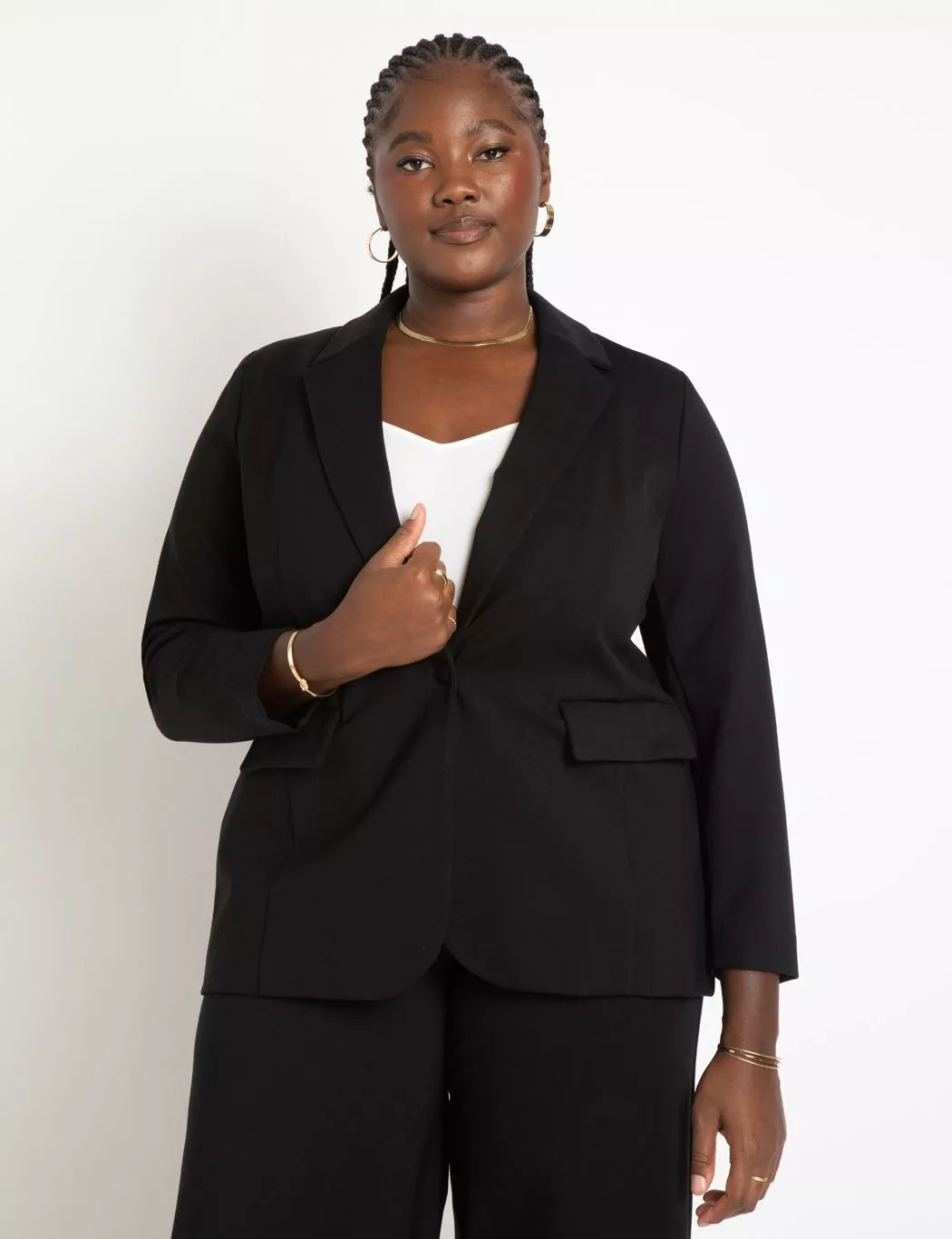 The Ultimate Stretch Suit Long Line One Button Blazer | Eloquii