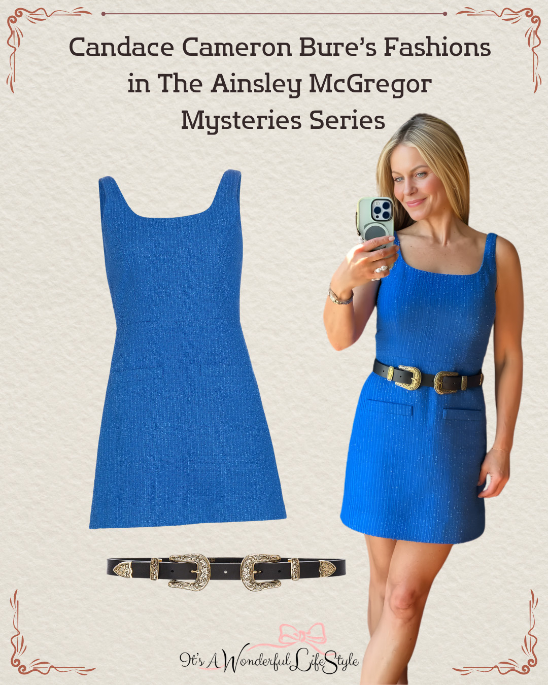 Shop Candace Cameron Bure’s Blue Dress & Belt seen in the "Ainsley McGregor Mysteries." 

 #LTKdayinmylife #LTKootd #LTKSeasonal
