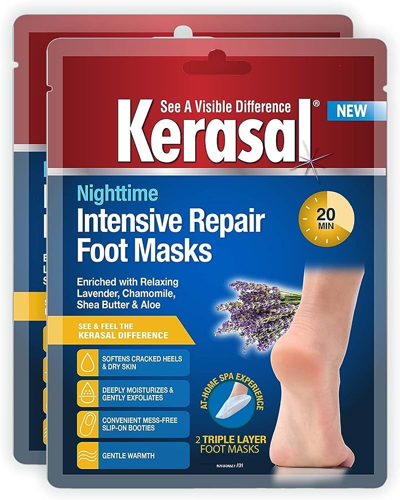 Kerasal Nighttime Intensive Repair Foot Masks, Foot Mask for Cracked Heels and Dry Feet, Two Pair... | Amazon (US)