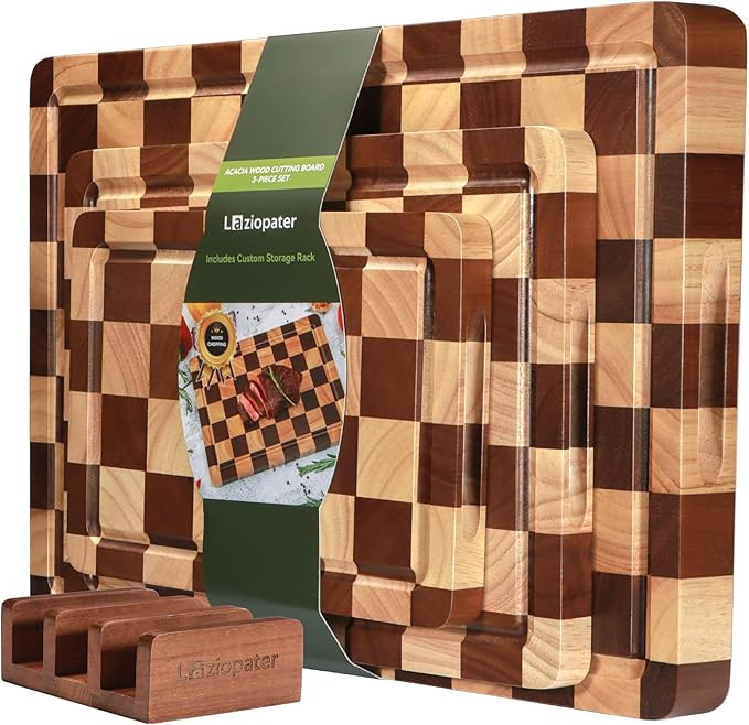 Checkerboard Cutting Board 3-PC Set, Solid Wooden Chopping Board, Acacia Wood Cutting Board for K... | Amazon (US)