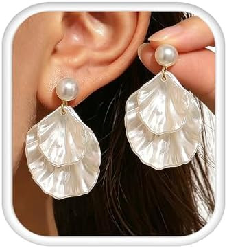SmileBelle Pearl Earrings For Women, Shell Earrings as Beach Jewelry for Women, Silver Bow Earrin... | Amazon (US)