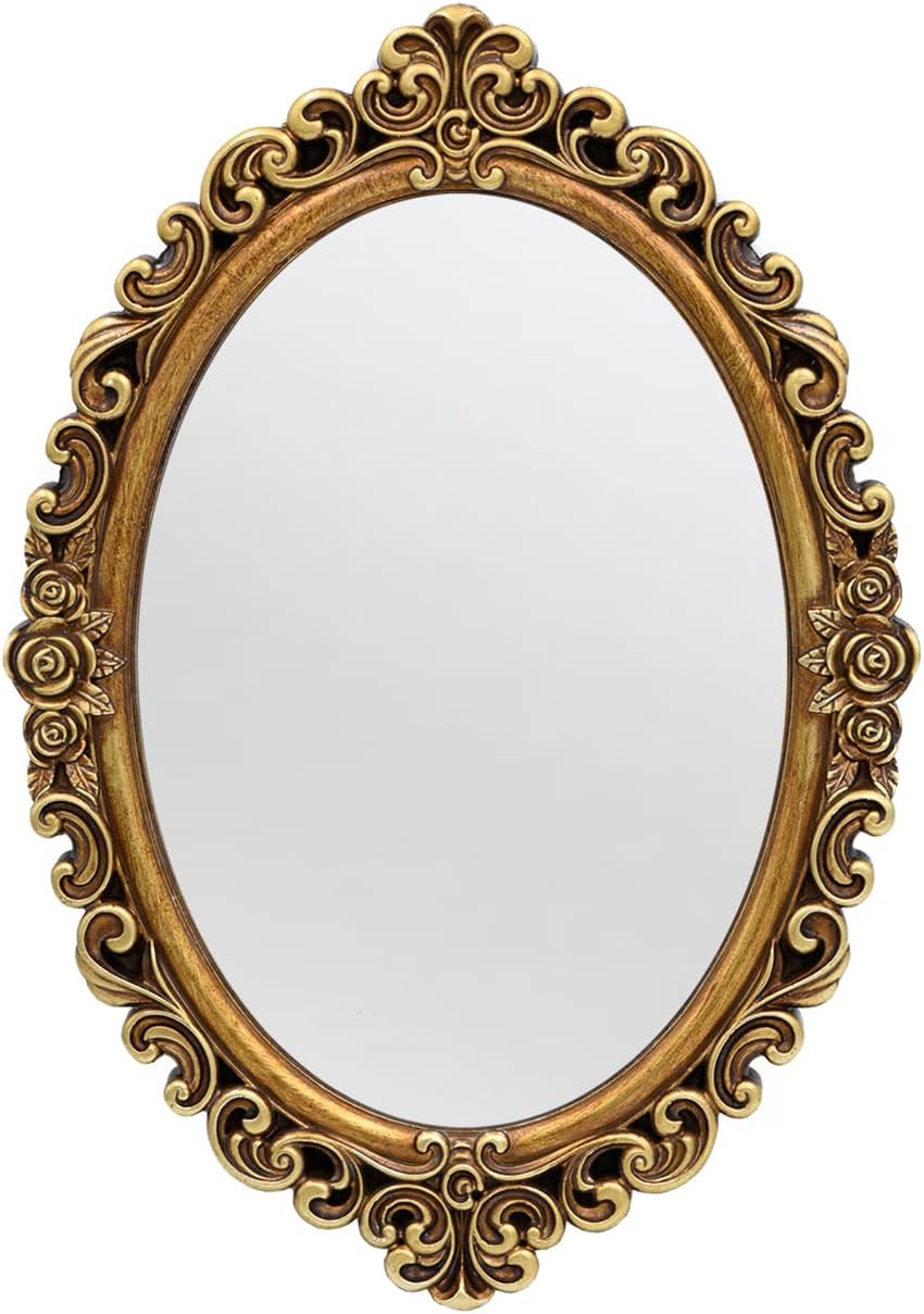 OIGUMR Oval Smallest Wall Mirror Resin Frame Size：12 x 8.3 inch Mirror Vintage Hanging Mirrors for Bedroom Living-Room Dresser Decor Gold | Amazon (US)