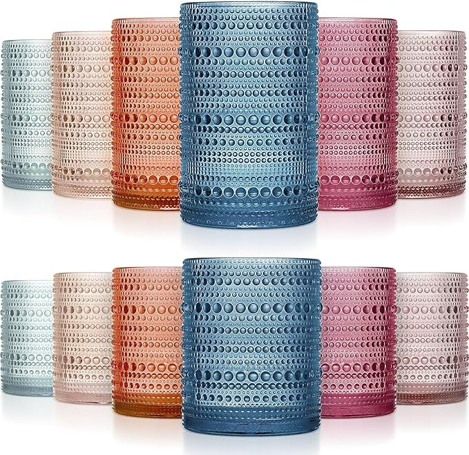 Foaincore 12 Count Hobnail Drinking Glasses Set Vintage Glassware Old Fashioned Beverage Glasses ... | Amazon (US)