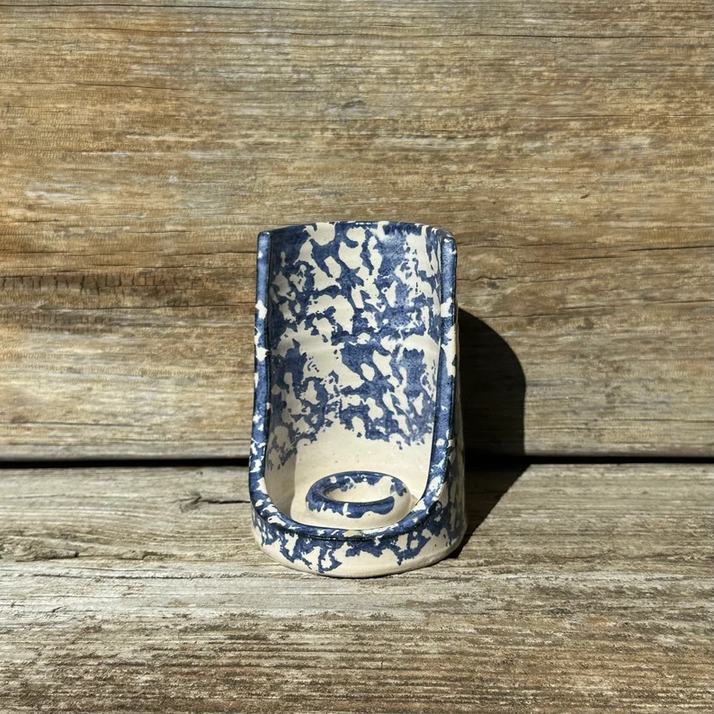 Conner Prairie Blue and White Spongeware Candle Stick Holder | Etsy (US)