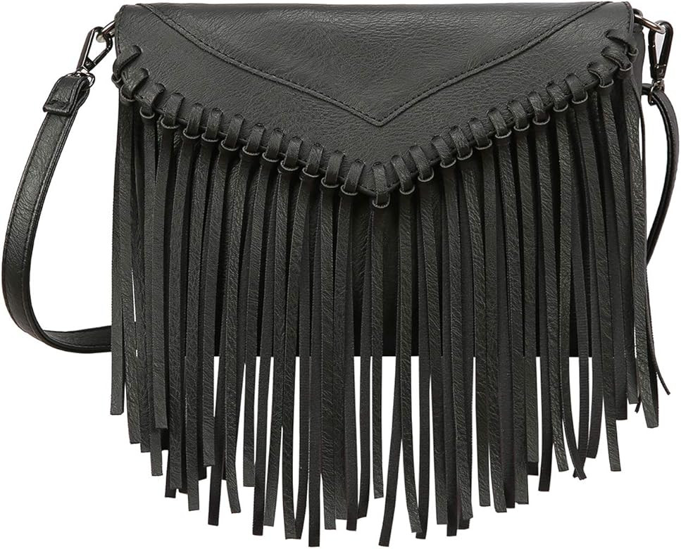 HDE Women's PU Leather Hobo Fringe Crossbody Tassel Purse Vintage Small Handbag | Amazon (US)