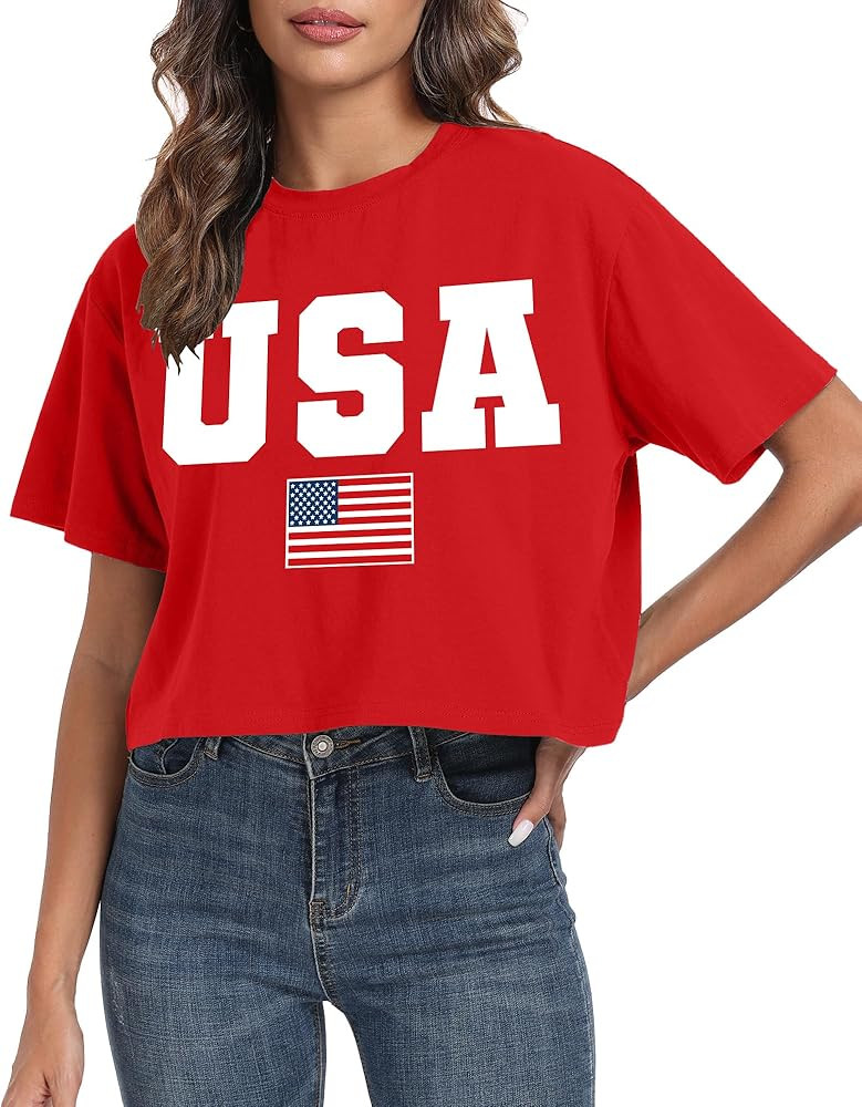 American Flag Shirt Women 4th of July Shirt USA Print T Shirt Memorial Day Shirts Patriotic Casua... | Amazon (US)