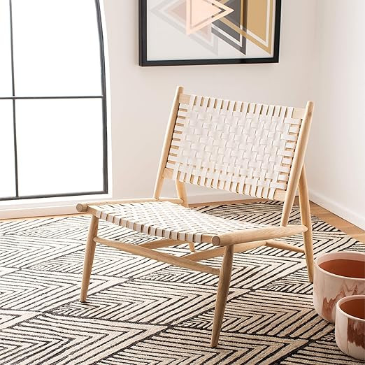 Safavieh Home Soleil White and Natural Leather Woven Accent Chair | Amazon (US)