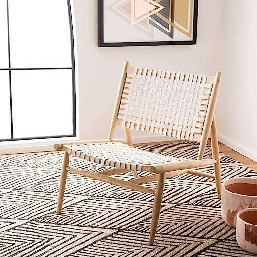 Safavieh Home Soleil White and Natural Leather Woven Accent Chair | Amazon (US)