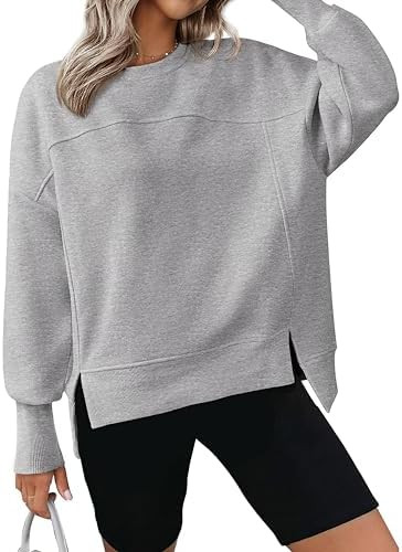 BTFBM Women's Casual Crewneck Sweatshirts 2025 Spring Fall Clothes Long Sleeve Side Slit Workout ... | Amazon (US)
