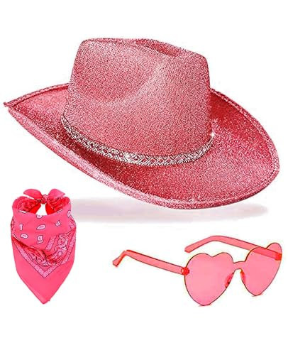 DAJOOEE Cowgirl Hat with Heart Sunglasses Glitter Cowboy Hat for Women Cosplay Bachelor Party Costume Hats… (Hot Pink) | Amazon (US)