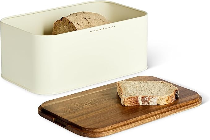 Amazon Basics Carbon Steel Bread Box with Acacia Wood Lid, Lid Doubles as Cutting Board, 11.9 x 7... | Amazon (US)