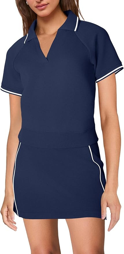 SENSERISE Womens Workout Sets 2 Piece Outfits V Neck Short Sleeve Polo Shirt and Tennis Skort Set... | Amazon (US)