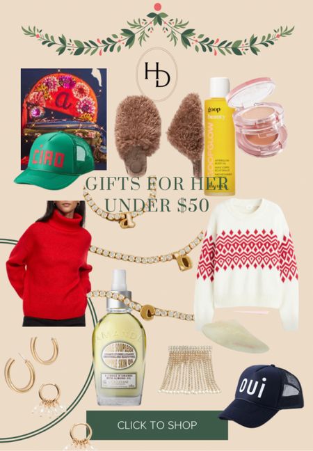 Gifts for her under $50 // gifts for friends // gifts for co-workers // gifts for her // cozy sweaters // trucker hats // baseball hat women // body oils 

#LTKSeasonal #LTKGiftGuide #LTKHoliday