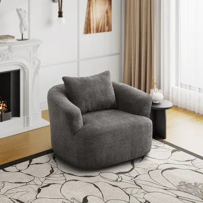Boucle Swivel Barrel Chair With Pillow And Curved Armrests, 360° Rotation | Wayfair North America