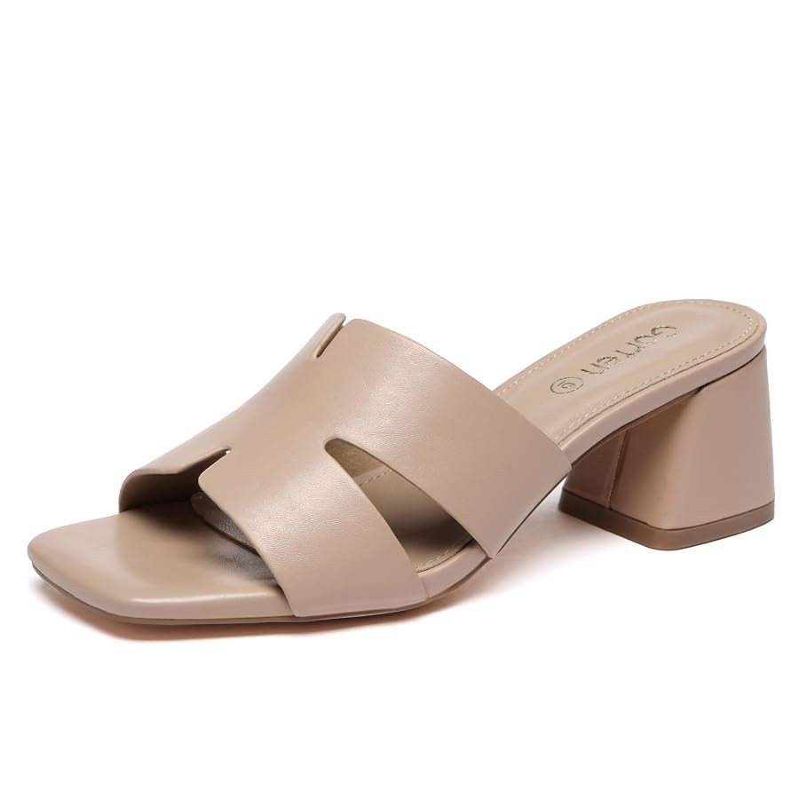 Women's Square Open Toe Sandals Low Block Chunky Heel Slip on Comfortable Casual Sandals for Dail... | Amazon (US)