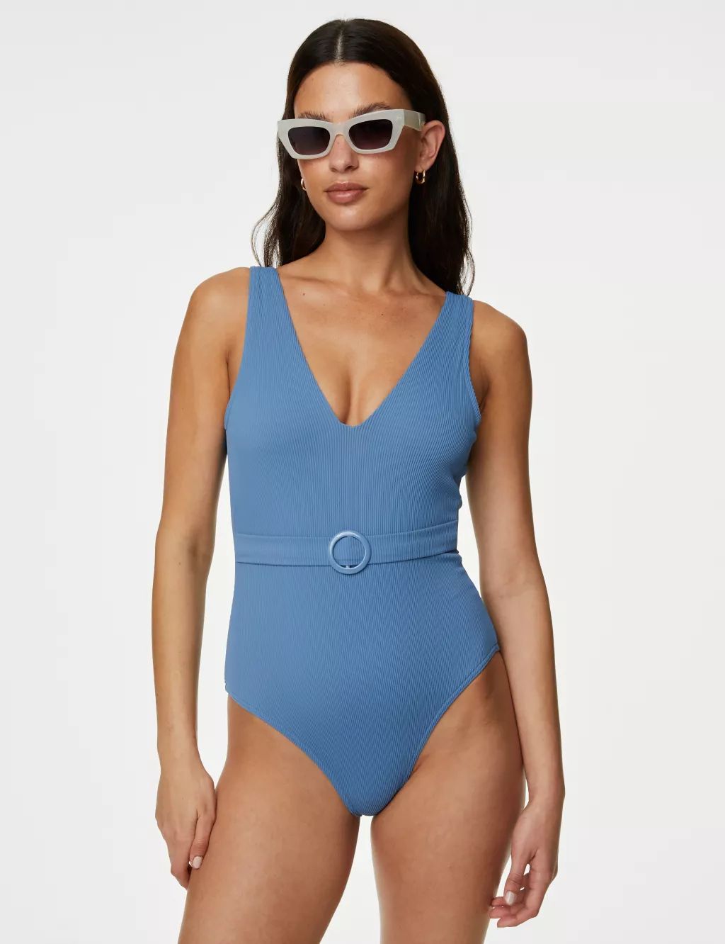 Ribbed Padded Belted Plunge Swimsuit | Marks & Spencer (UK)