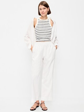 High-Waisted Linen-Blend Straight Ankle Pants | Old Navy (CA)