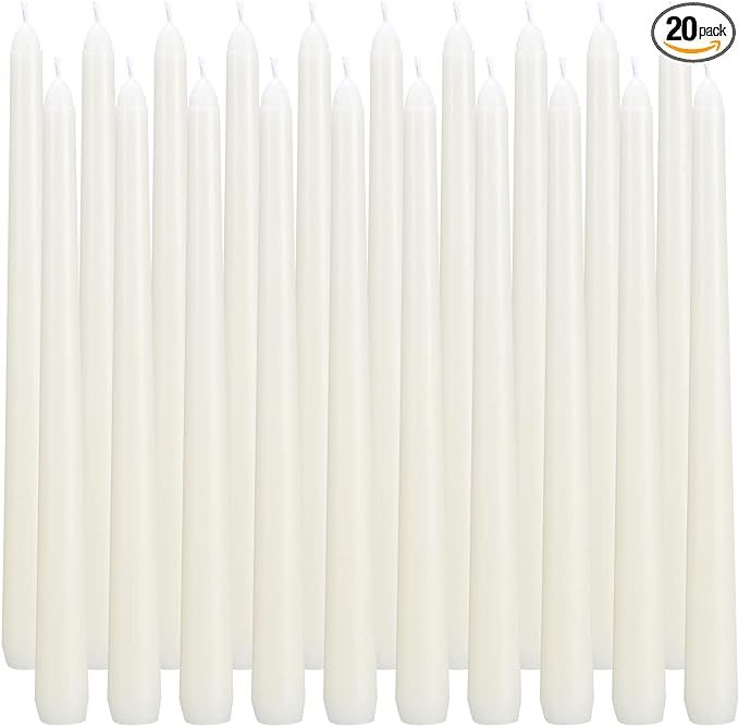 flamecan Ivory Taper Candles, Set of 20 Unscented and Smokeless 10 Inch Taper Candles Long Burnin... | Amazon (US)