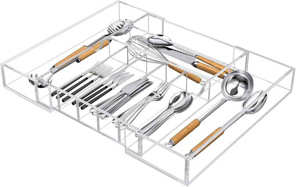 NIUBEE Expandable Kitchen Drawer Organizer for Flatware and Utensils,Clear Acrylic Adjustable Sil... | Amazon (US)