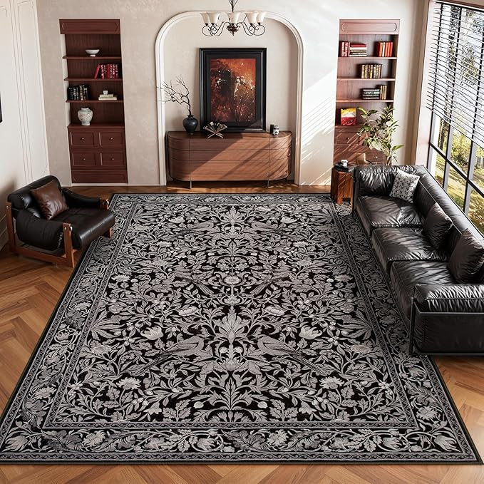 Lahome Bird Living Room Rugs 8x10, Soft Washable Black Rug for Bedroom, Dining Room Rug for Under... | Amazon (US)