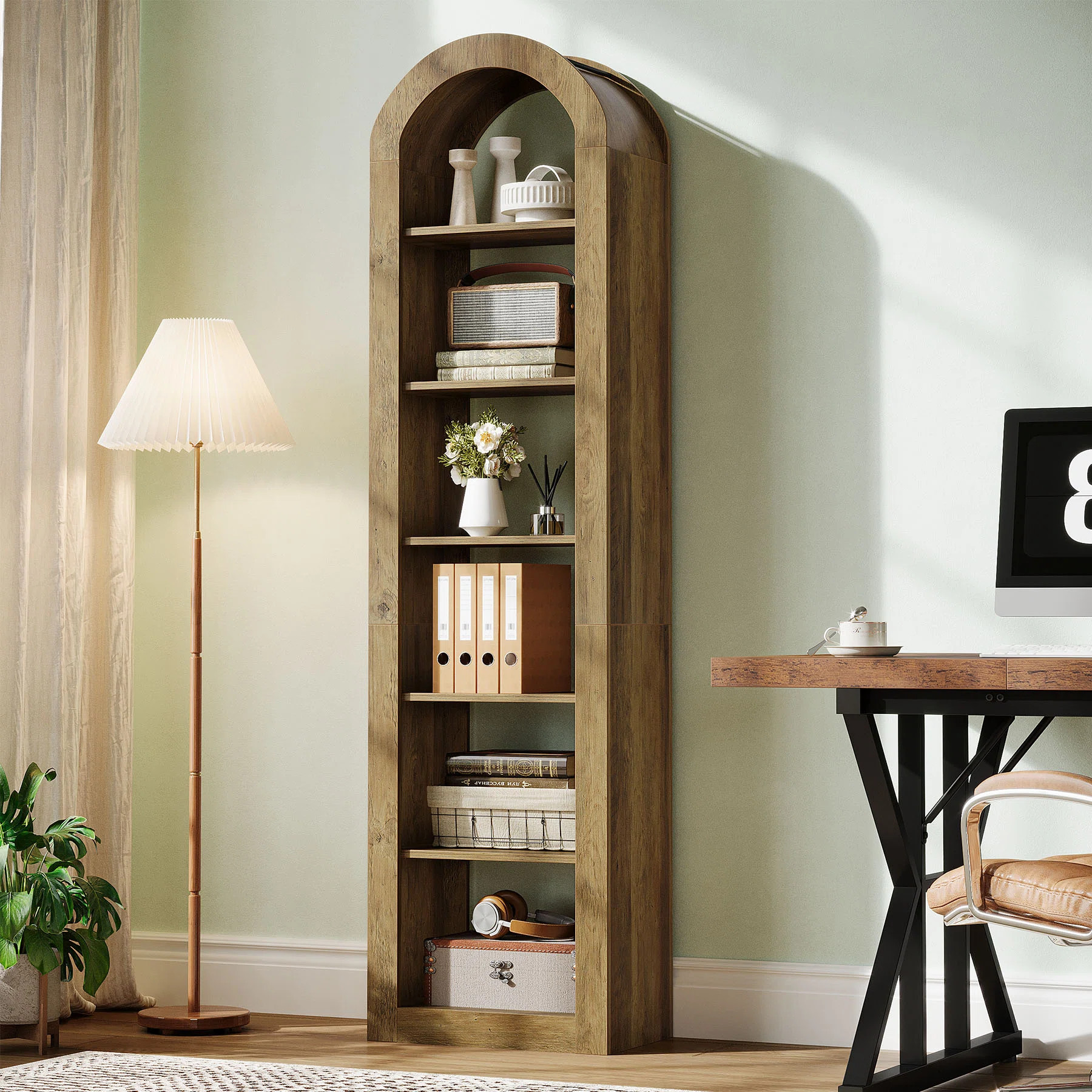 74.8" Tall Arched Bookshelf, 6-Tier Narrow Open Bookcase | Wayfair North America