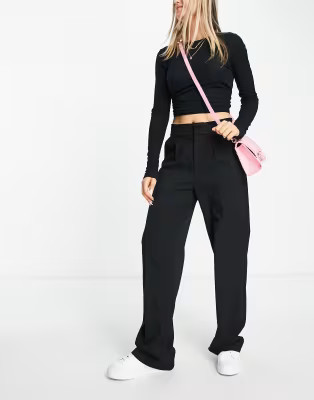 Stradivarius STR high waist tailored pants with pleat detail in black  | ASOS | ASOS (Global)