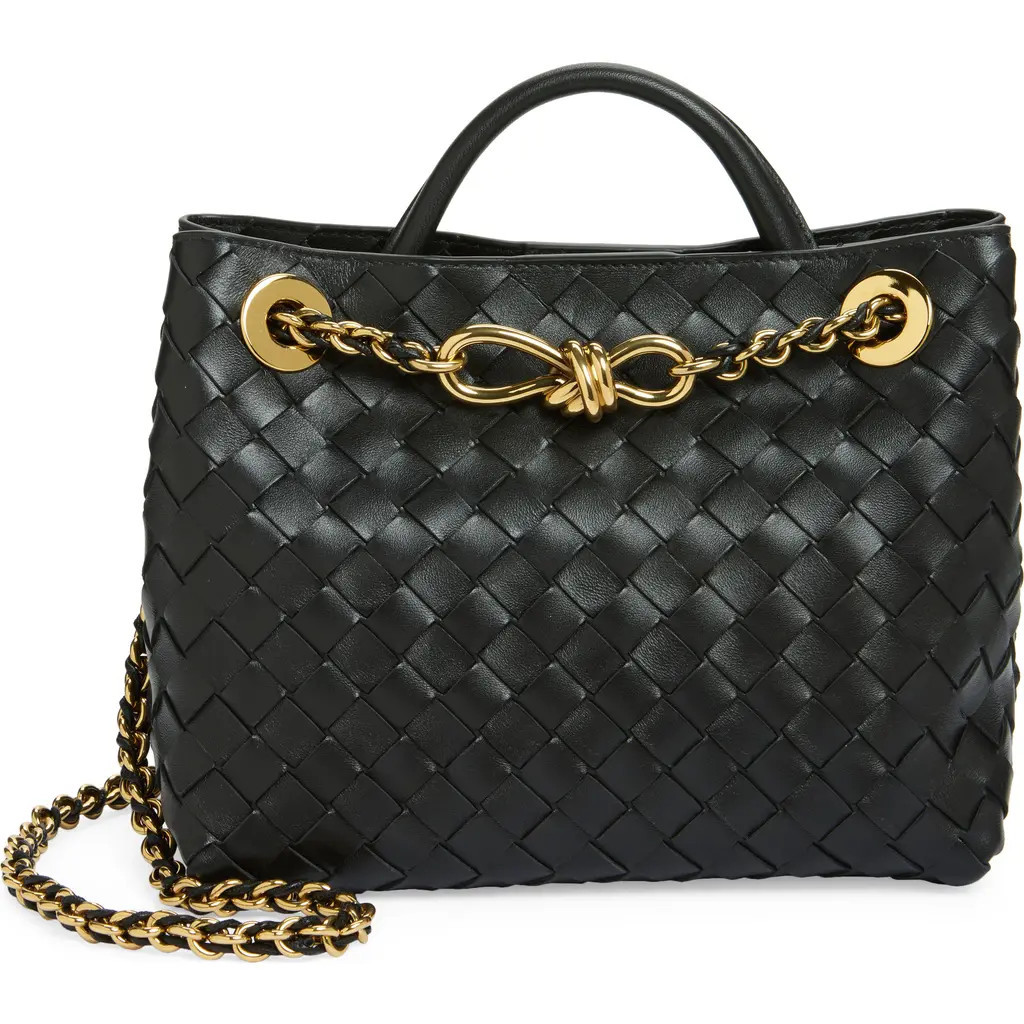 Bottega Veneta Small Andiamo Chain Leather Shoulder Bag in 1139 Black-M Brass-Black at Nordstrom | Nordstrom