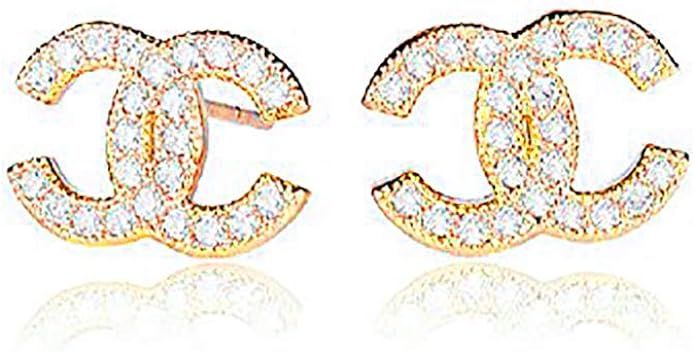 RC Sterling Silver Cubic Zircons Goldfish Double C Stud Earrings Gift For Women And Girls | Amazon (US)