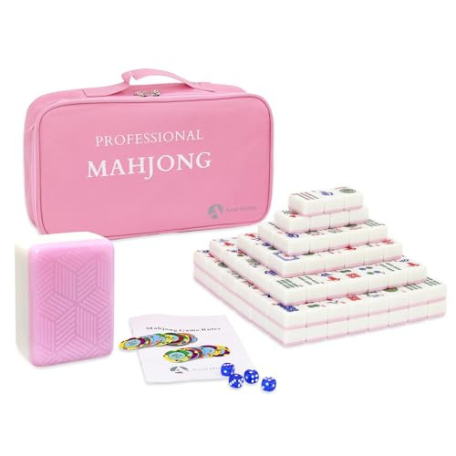 AzulHome American Mahjong Game Set, 166 Numbered Melamine Tiles (1.4"), 4 Dice, 80 Poker Chips, Storage Bag, Complete Medium Tiles Set, Games for 2-4 Players, Pink (Mah Jongg) | Amazon (US)