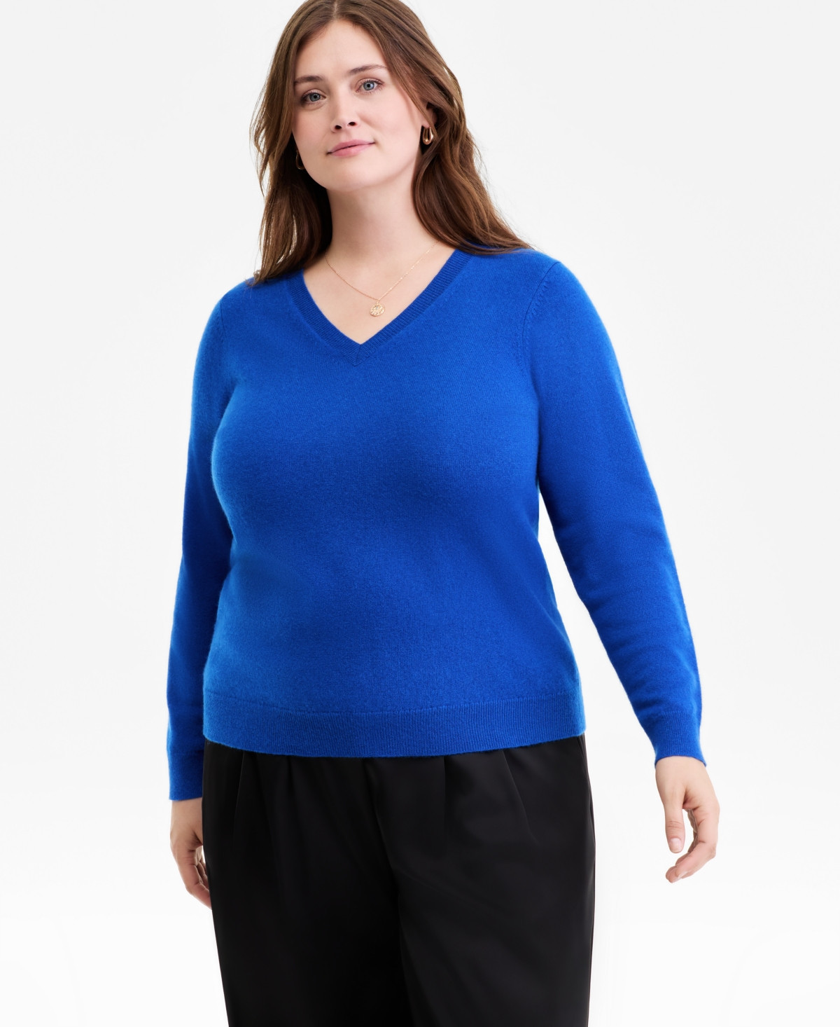 Charter Club Plus Size 100% Cashmere V-Neck Sweater, Macy's Exclusive - Bright Marine | Macy's