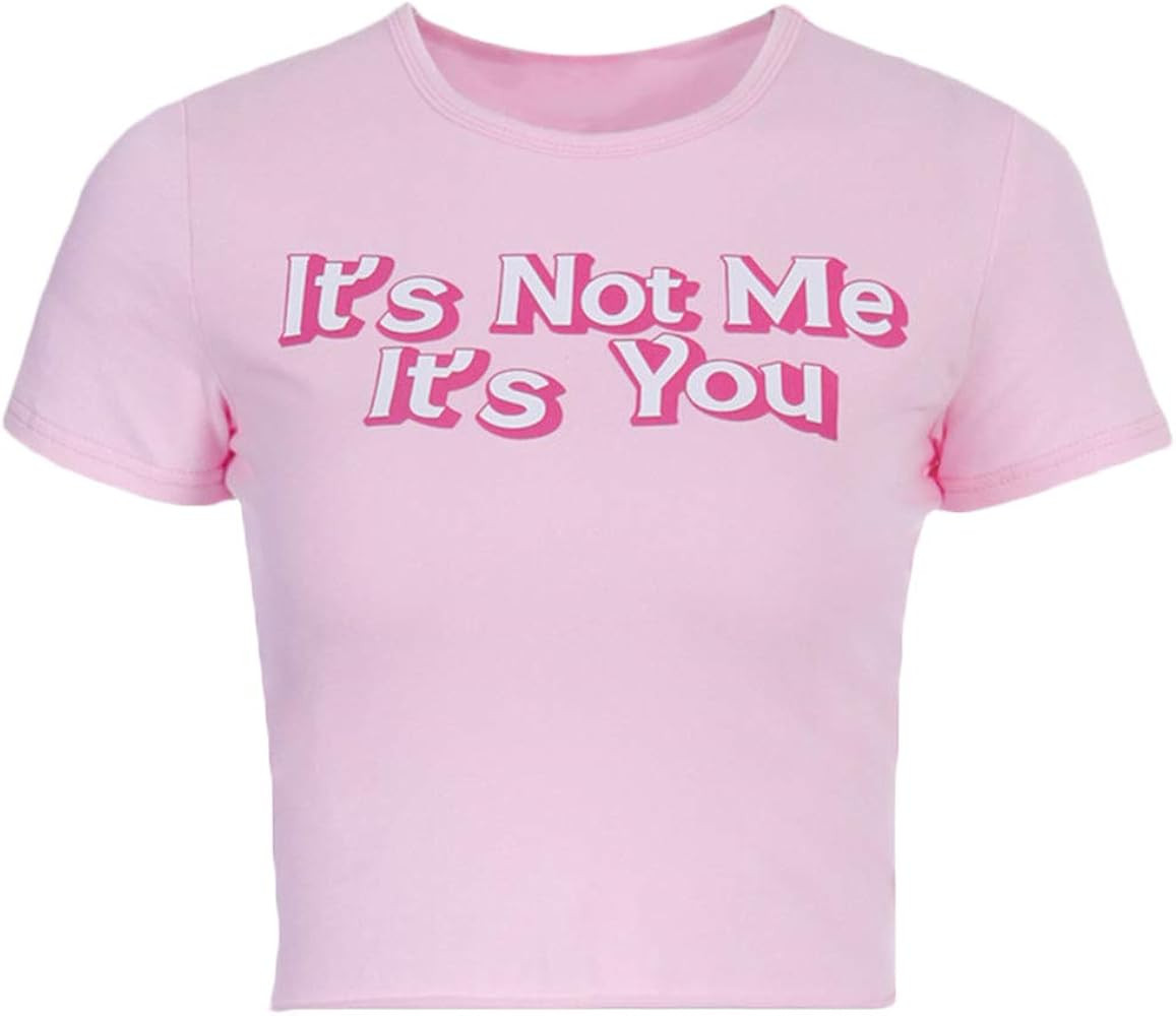 congchuaty Women Short Sleeve Slim T-Shirt Its Not Me Its You Letters Pink Kawaii Crop Top，T-Sh... | Amazon (US)