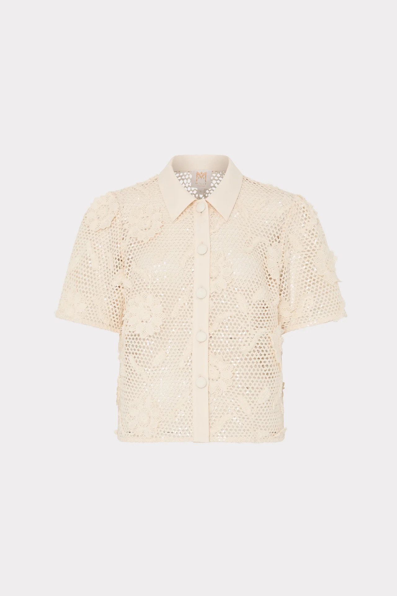 Sequin Crochet Short Sleeve Top | MILLY