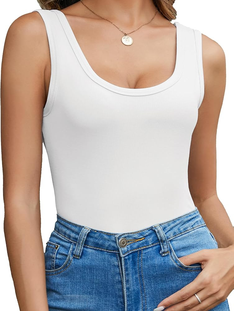 Women's Scoop Neck Sleeveless Knit Ribbed Fitted Casual Basic Tank Top | Amazon (US)