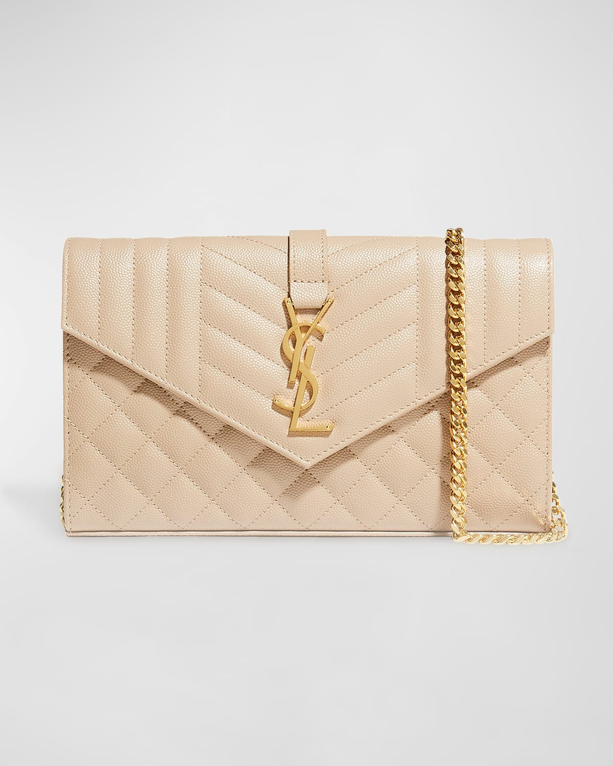 Envelope Triquilt YSL Wallet on Chain in Grained Leather | Neiman Marcus