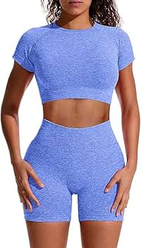 GXIN Women Workout 2 Piece Outfit Yoga Stretch Top Set High Waist Sport Shorts | Amazon (US)