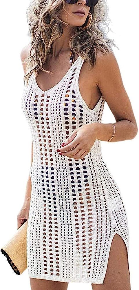 Sulozom Women Swimsuits Cover Ups Crochet Bathing Suit Tassel Bikini Coverup Beach Swimwear | Amazon (US)