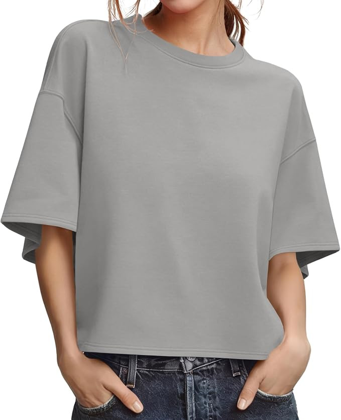 Womens Oversized T Shirts Summer Short Sleeve Cropped Tops | Amazon (US)